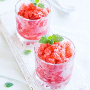 Strawberry granita on white background