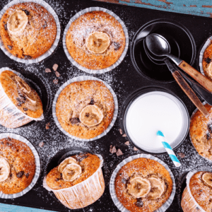 Collection of baked goods on a dark wood background