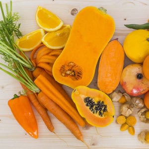 Pile of autumnal vegetables and fruit